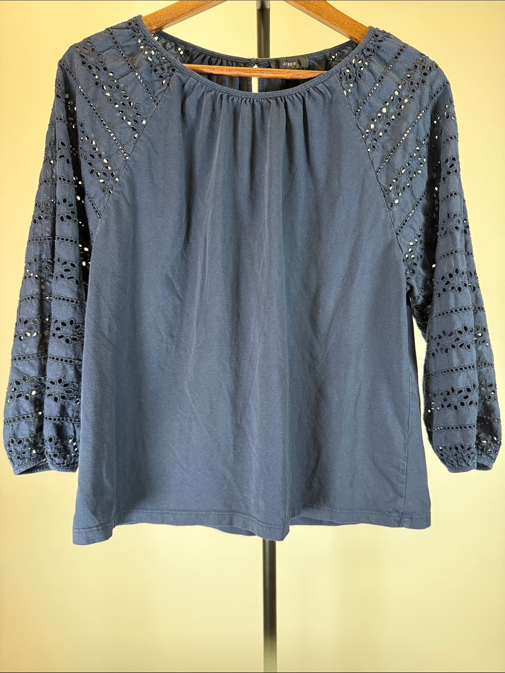 J. Crew Navy Eyelet-Sleeve Peasant Blouse | Size S